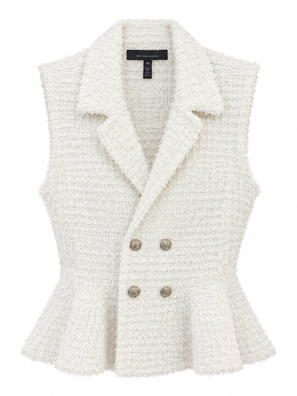 Women's Cream Textured Sleeveless Peplum Blazer